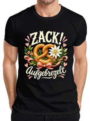 Produktbild von Zack! Aufgebrezelt Wiesn Brezel Lederhose Dirndl Herren T-Shirt, Schwarz, XL