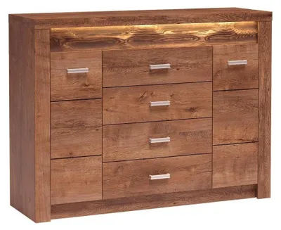 Produktbild von Masseno Kommode ZERI 137 cm Sideboard mit 4 Schubladen und 2 Türen für Wohnzimmer Schlafzimmer Modern 137x42x103,5 cm Braun