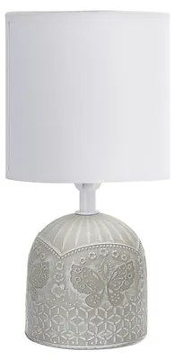 Produktbild von Aigostar Tischlampe Keramik Tischleuchte Lampe für Nachttisch Beistelltisch Nachttischlampe Stoffschirm E14 Vintage Retro Lustig Grau - H26cm