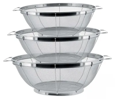 Produktbild von 3-teiliges Nudelsieb-Set aus Edelstahl mit Griffen, für schnelles Abtropfen und Spülen in der Küche