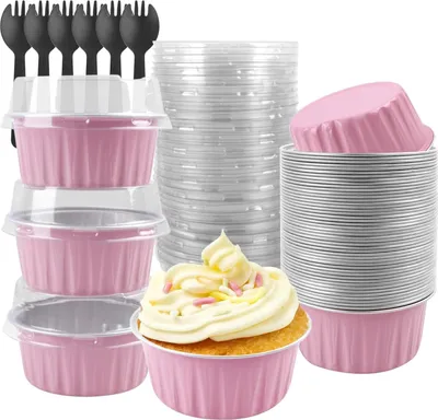 Produktbild von Kuchenbecher aus Aluminiumfolie, Mini-Kuchenformen, Einweg-Backform für Mousse, Pudding, Brownies, persönliche Portionsbackbleche