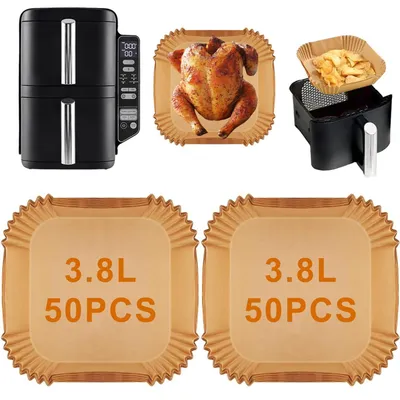 Image de Papier sulfurisé pour friteuse à air, 100 pièces, compatible avec la friteuse à air Ninja 7,6L Double Stack SL300EU