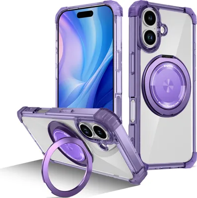 Immagine prodotto di Custodia per iPhone 17 supporto ad anello magnetico, supporto, compatibile con MagSafe, protezione militare, custodia trasparente Viola