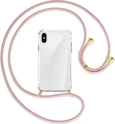 Produktbild von Handykette Backcover-Schutzhülle mit Band (Metall goldfarben) für Apple iPhone X / XS / 10 - roségold