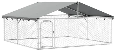 Image de Enclos pour chiens extérieur avec toit - Cage pour chiens - 300x300x150 cm - Fer - Vert armée