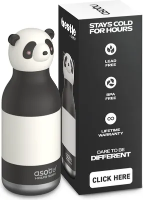 Produktbild von Asobu® Kindertrinkflasche BESTIE mit Strohhalm 460ml - PANDA