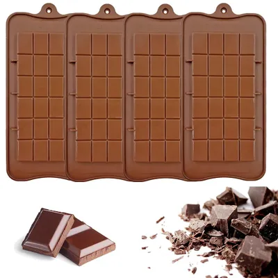 Produktbild von Silikon-Schokoladenformen - 4 Stück antihaftbeschichtet und wiederverwendbar - DIY-Backformen für Schokolade - Lebensmittelqualität