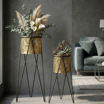 Immagine prodotto di Mauro Ferretti Drak set di 2 portafiori 21x20x46 e 18x18x32 cm oro nero