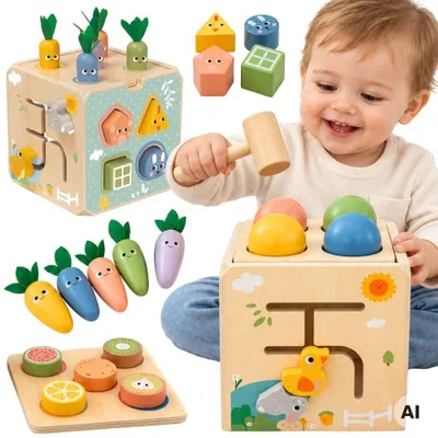 Obrázok produktu pre Drevená jarná vzdelávacia kocka Tooky Toy 5 v 1
