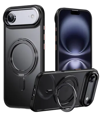 Produktbild von Für Apple iPhone 17 Air Frosted 360 Ring MagSafe TPU + PC Schutz Hülle Schwarz