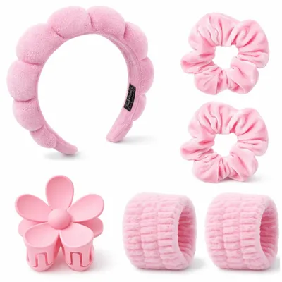 Produktbild von Set mit 6 Haaraccessoires: Haarband, Haargummis und rosa Haarspangen