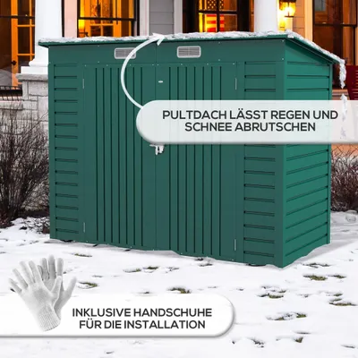 Produktbild von Gerätehaus 4,1m³, Gartenhaus mit Pultdach, 249 x 121 x 166/183 cm, Geräteschuppen mit Abschließbar Doppeltüren, Fenster, Fahrradgarage, Gartenschrank aus Stahl, für Hinterhof, Garten, Grün Aosom