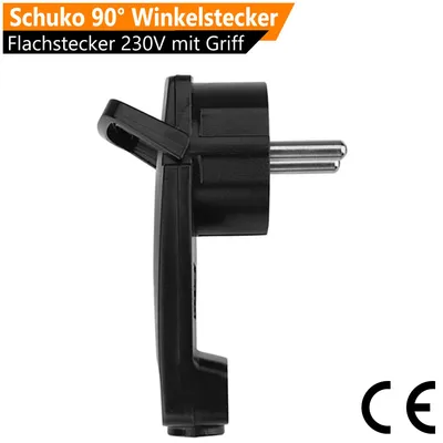 Produktbild von ORSEM Flachstecker 230V mit Griff Schuko Winkelstecker 90° 16A Schutzkontakt Stecker Schwarz