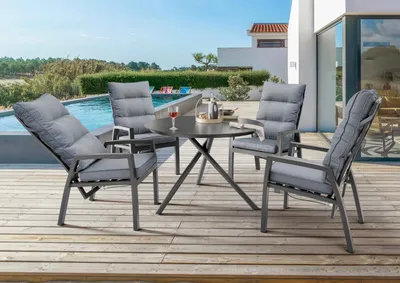 Produktbild von Destiny Sitzgruppe GARDA BARLETTA 4 Hochlehner + Tisch Ø110x76cm, anthrazit