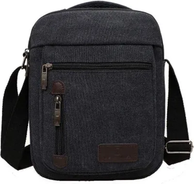 Produktbild von DigiRigi® Herren-Schultertasche – kleine Canvas Crossbody- & Messenger-Bag, Vintage-Umhängetasche zum Tragen, Schwarz, Größe M
