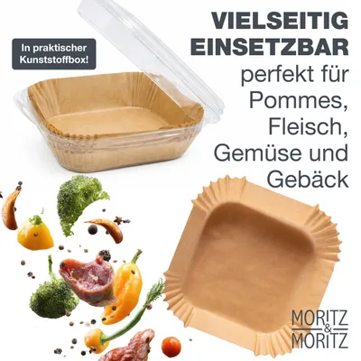 Produktbild von Airfryer Backpapier eckig 16x16 cm, 125 Stück, Moritz & Moritz, Frittierpapier