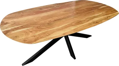 Produktbild von Esszimmertisch Oval 180 x 90 cm Akazienholz massiv natur Spider-Gestell schwarz RAMA