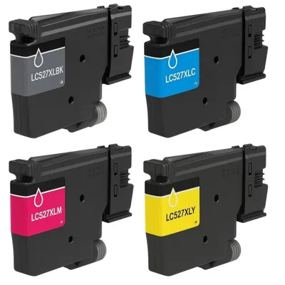 Image de Kit de cartouches d'encre XL compatible avec les imprimantes Brother LC-527 XL, couleurs : noir, cyan, magenta, jaune, pour les modèles MFC-J4350 DW et MFC-J4550 DW