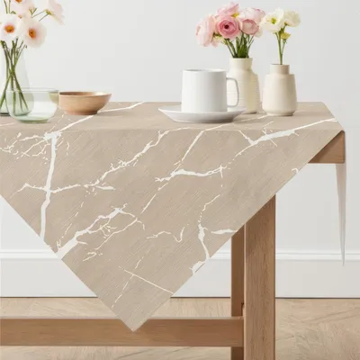 Productafbeelding van Tafelkleed, beige marmerlook, 100x100 cm, linnen, polyester, rechthoekig