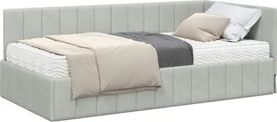 Produktbild von vidaXL Eckbettgestell mit Matratze mit Kopfteil 2 pcs Hellgrau Samt