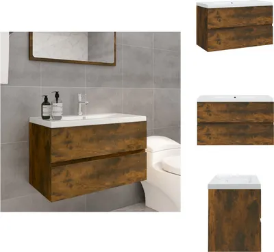 Produktbild von vidaXL Waschbeckenschrank mit Einbaubecken Räuchereiche Holzwerkstoff -  Badezimmerwaschtische