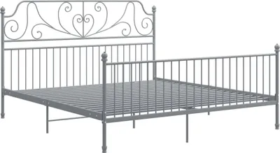A metal bed frame is shown against a white background.