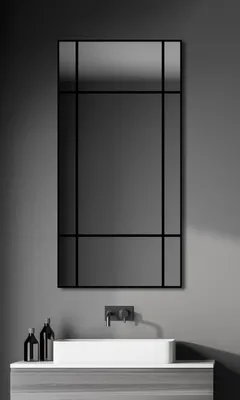 Immagine prodotto di Specchio da parete nero TALOS Black Specchio quadrato 60x120 cm - specchio da parete di grandi dimensioni con linee decorative - specchio da bagno adatto per ambienti umidi cornice in alluminio nero opaco