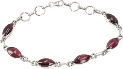 Produktbild von Indisches Boho Silber Armband - Granat, Rot, SterlingSilber, 20*1 cm, Armreifen & Armbänder aus Silber