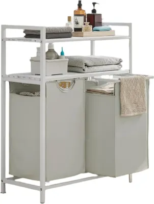 Image de Panier à linge avec 2 compartiments – Poches amovibles et extensibles – 73 x 33 x 92 cm