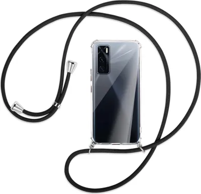 Produktbild von Handykette Backcover-Schutzhülle mit Band (Metall silberfarben) für vivo V20 SE (V2022) / Y70 - schwarz