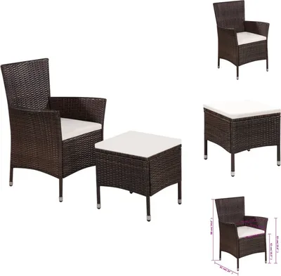 Produktbild von vidaXL Gartenstuhl und Hocker mit Polstern Poly Rattan Braun -  Gartenstühle