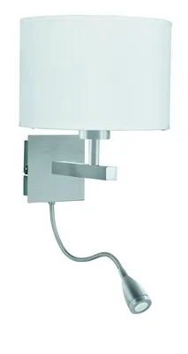 Produktbild von Wandleuchte mit Leselampe, in Satin Silber mit weißem Lampenschirm