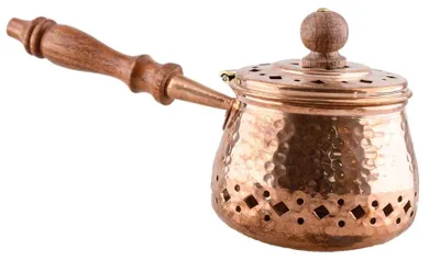 Räucherpfanne Kupfer mit Holzgriff, 24 cm, handgefertigt