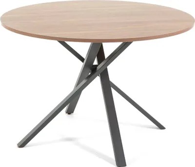 Produktbild von Runder Tisch Ø110 cm mit melaminbeschichteter und gekreuztem Metallgestell – modernes, stabiles und vielseitiges Design für Küche, Esszimmer und Büro – CARLO – Holzoptik