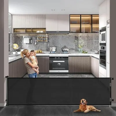 Produktbild von Treppenschutzgitter Türschutzgitter Ausziehbar 0-300 cm,Baby Absperrgitter Schutzgitter Treppe für Kinder,Katzen und Hunde,Geeignet für Innen Außenbereich,schwarz