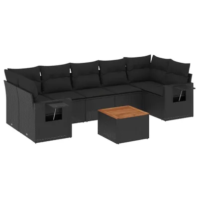 Produktbild von vidaXL 8-tlg. Garten-Sofagarnitur mit Kissen Schwarz Poly Rattan
