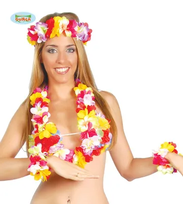 Produktbild von buntes Hawaii Blumen Set für Damen