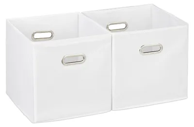 Obrázek produktu pro Relaxdays – sada 2 úložných boxů, regálový koš bez víka, s uchem, skládací, látkový box čtvercový, 30 cm, bílý