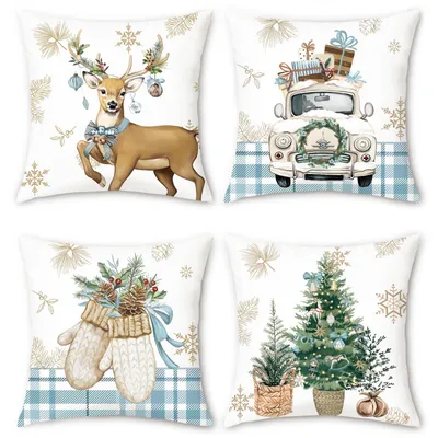 Kissenbezüge 45x45 cm, 4er-Set, Weihnachtsmotiv, Samt