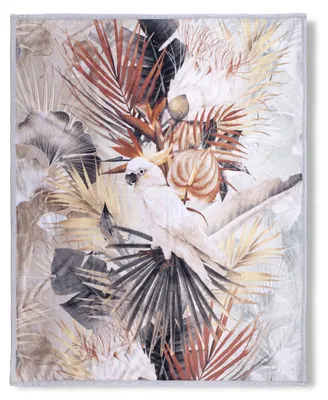 Produktbild von Descanso Wohndecke mit Blättern und Papagei - 130x160 cm - 100% Polyvelvet