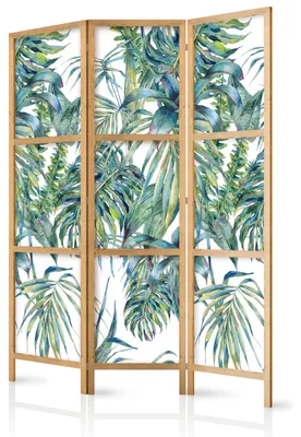 Produktbild von Muralo Japanischer PARAVENT 3-teilig Raumteiler klappbar PREMIUM-Vliesleinwand TROPISCHE BLÄTTER für Wohnzimmer 135x172