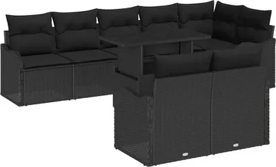 Immagine prodotto di Set di relax con cuscino 9 pcs Nero Poly Rattan