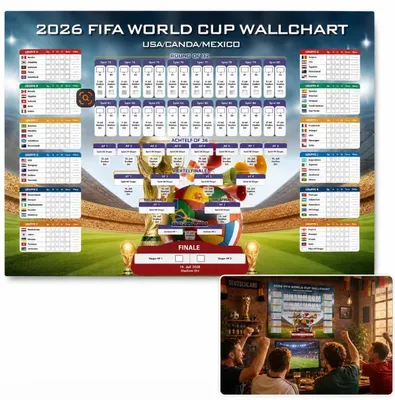 Produktbild von 2026 Weltmeisterschaft Spielplan Poster (Nachbildung), alle Spiele mit Daten und Austragungsorten, Wandkarte für Zuhause oder Bar-Deko,Format (150 × 100 cm)