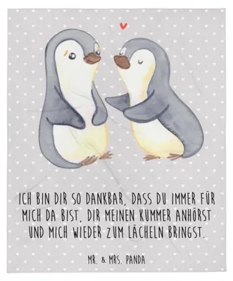 Produktbild von Mr. & Mrs. Panda Kuscheldecke Pinguine trösten - Grau Pastell - Geschenk, Mitbringsel, Freund, Freundin, Wohndecke, Bettdecke, Hochzeitstag, Valentinstag, Bettüberwurf