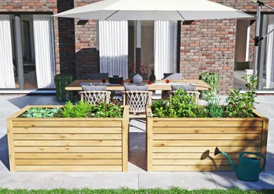 Produktbild von Finnia Gartenwelt Hochbeet Lärche 150x70x80 cm natur, rückenschonend, Wetter- & Staunässeschutz, inkl. Auskleidung, nachhaltig