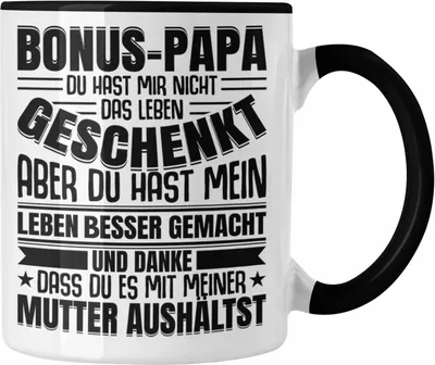 Produktbild von Trendation - Stiefvater Geschenk Tasse Vatertag Lustiger Spruch Bonus Geschenkidee Stiefpapa (Schwarz)