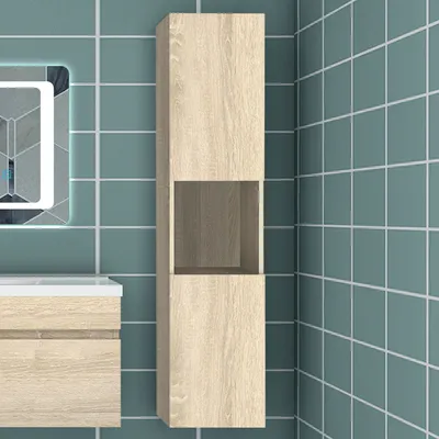Produktbild von Hochschrank 131 cm Badschrank Wandschrank Hängeschrank Eiche