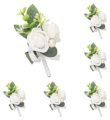 Immagine prodotto di 6 fiori artificiali bianchi per uomo - Spille da bavero per matrimoni e cerimonie