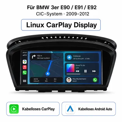 Produktbild von 8,8” Linux CarPlay Autoradio für BMW E60 E61 E63 E64 E90 E91 E92 CIC, Wireless CarPlay & Android Auto, Rückfahrkamera, BT, USB, KI-generiertes Bild