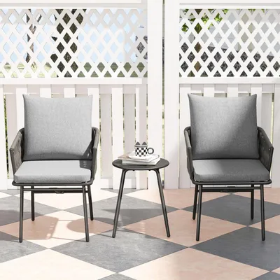 Produktbild von 3tlg Gartenlounge-Set mit 2 Stühle und 1 Tisch Abnehmbar Kissen Gartenmöbel Set Balkonmöbel-Set für Garten Grau